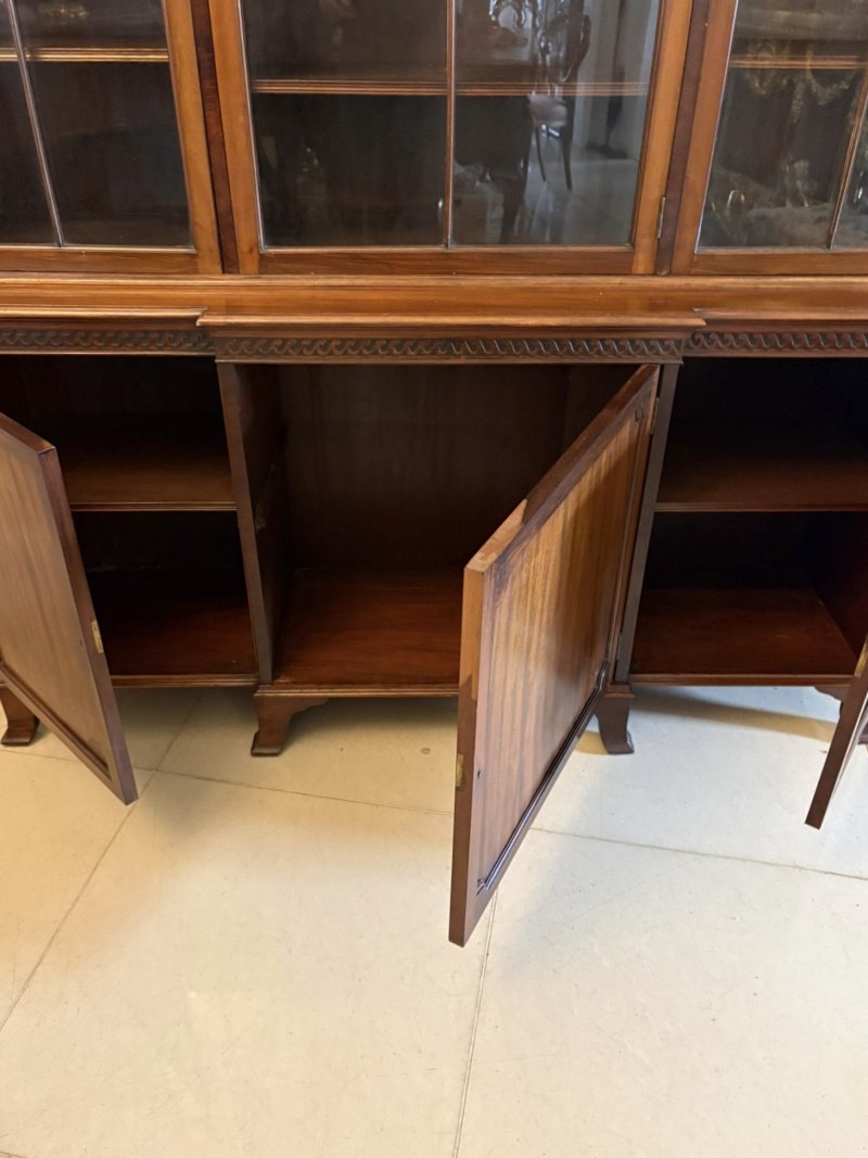 Antique Edwardian Mahogany Breakfront Bookcase Glazed Display Cabinet Library Cabinet - Image 7